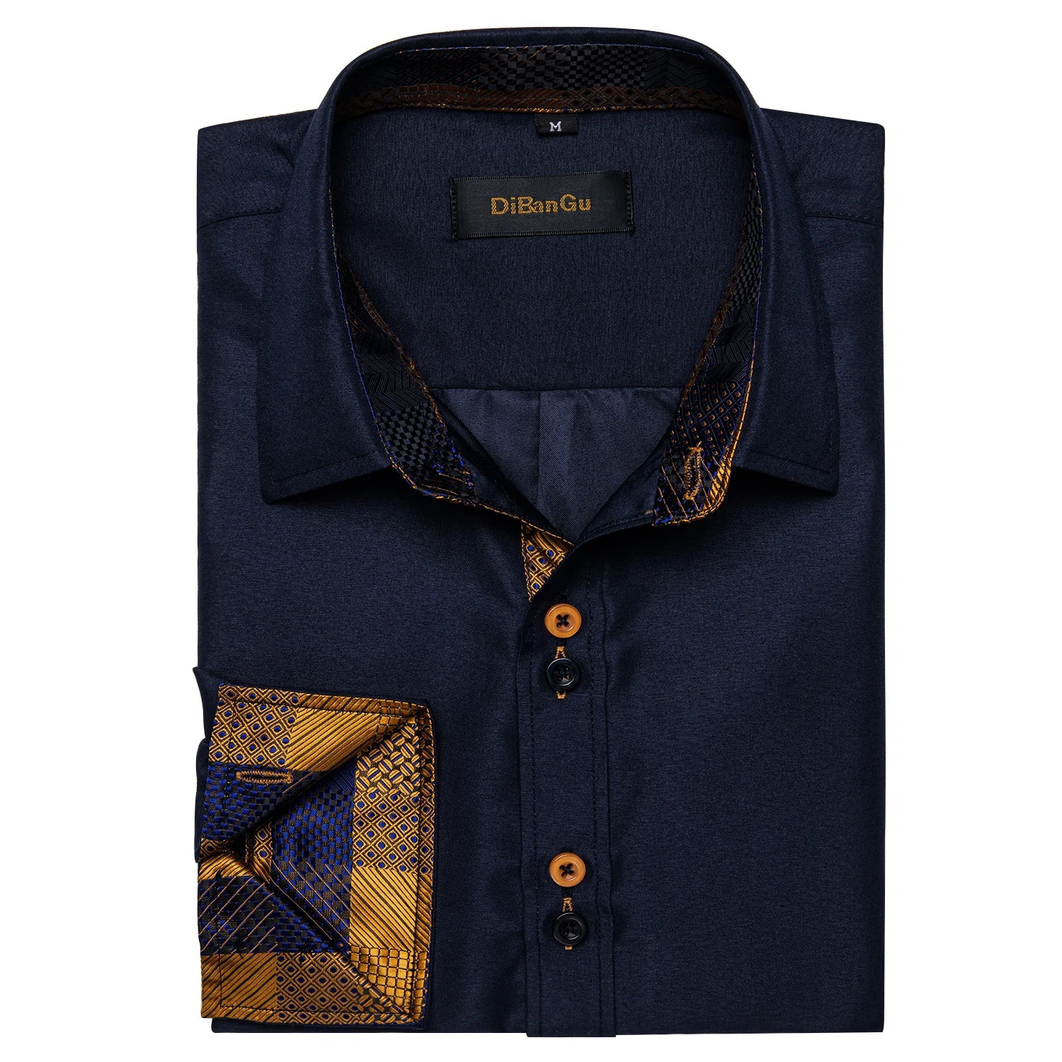 DiBanGu Men Shirt Long Sleeve Black Solid Red Paisley Color Contrast Fashion Dress Shirt for Men Button-down Collar Men Clothing