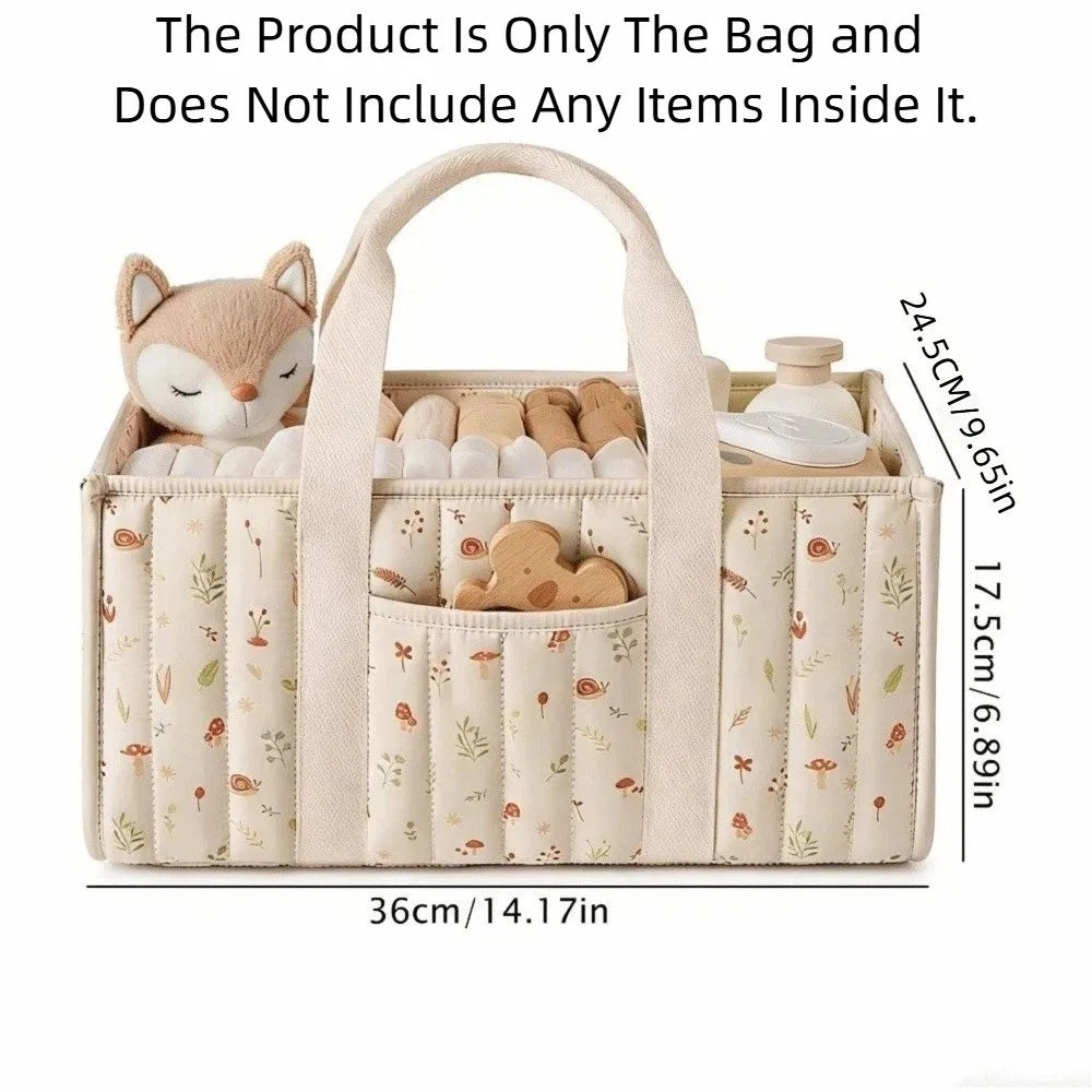 Large Capacity Baby Diaper Organizer Multi-Pocket Multifunctional Foldable Mommy Bag Floral Beige Portable