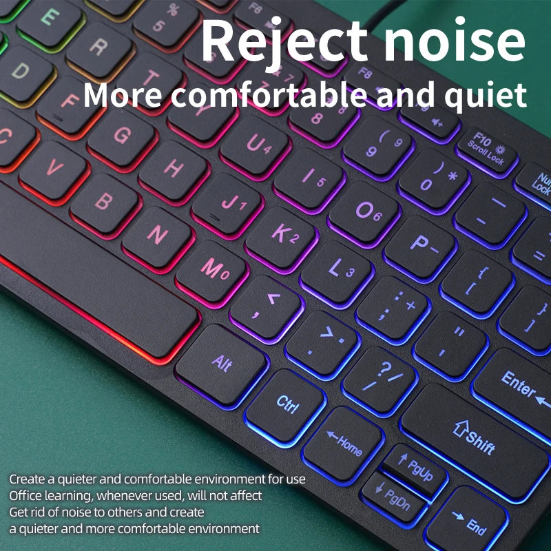 M70 Slim Keyboard Wired, APAYADO Mini Dazzling Color Keyboard, Character Translucent Keycaps, Bass Click, RGB
