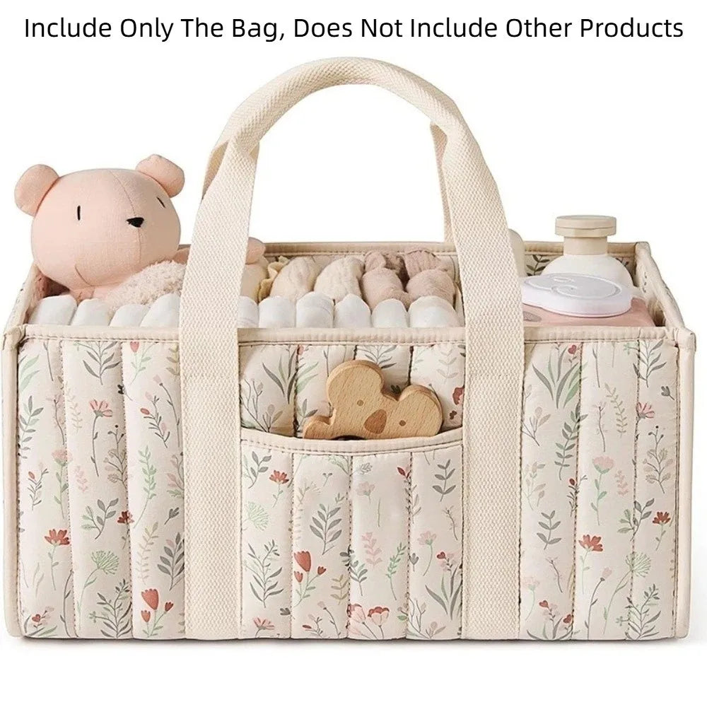 Large Capacity Baby Diaper Organizer Multi-Pocket Multifunctional Foldable Mommy Bag Floral Beige Portable