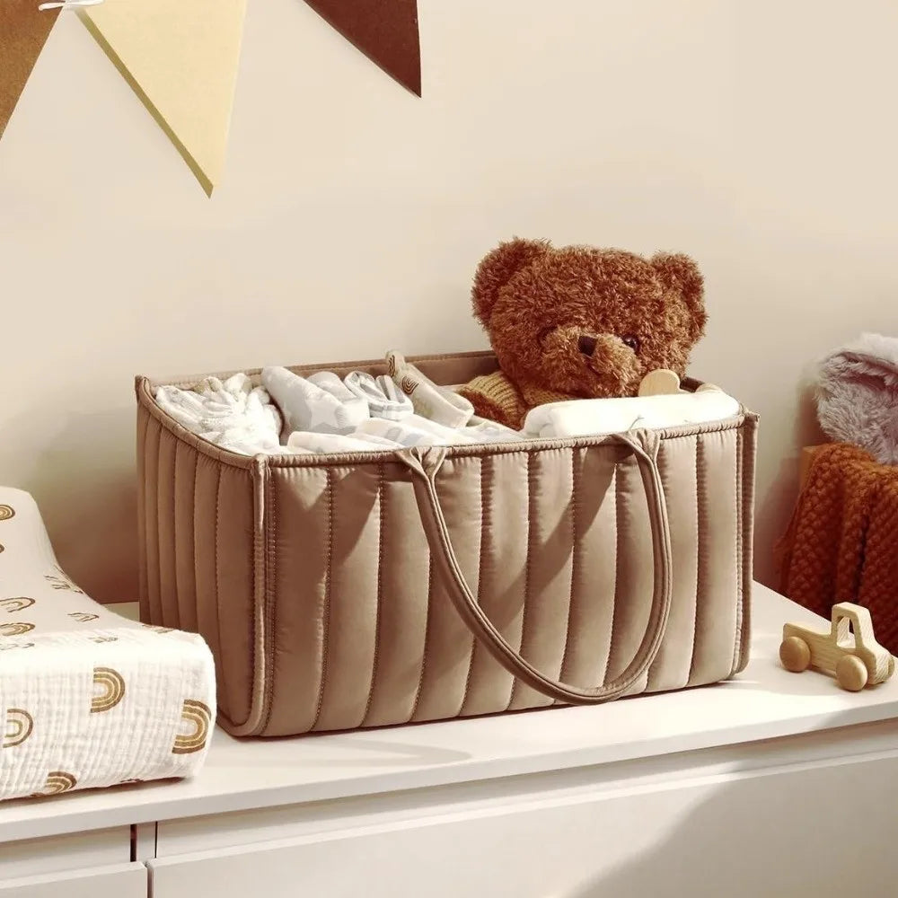 Large Capacity Baby Diaper Organizer Multi-Pocket Multifunctional Foldable Mommy Bag Floral Beige Portable