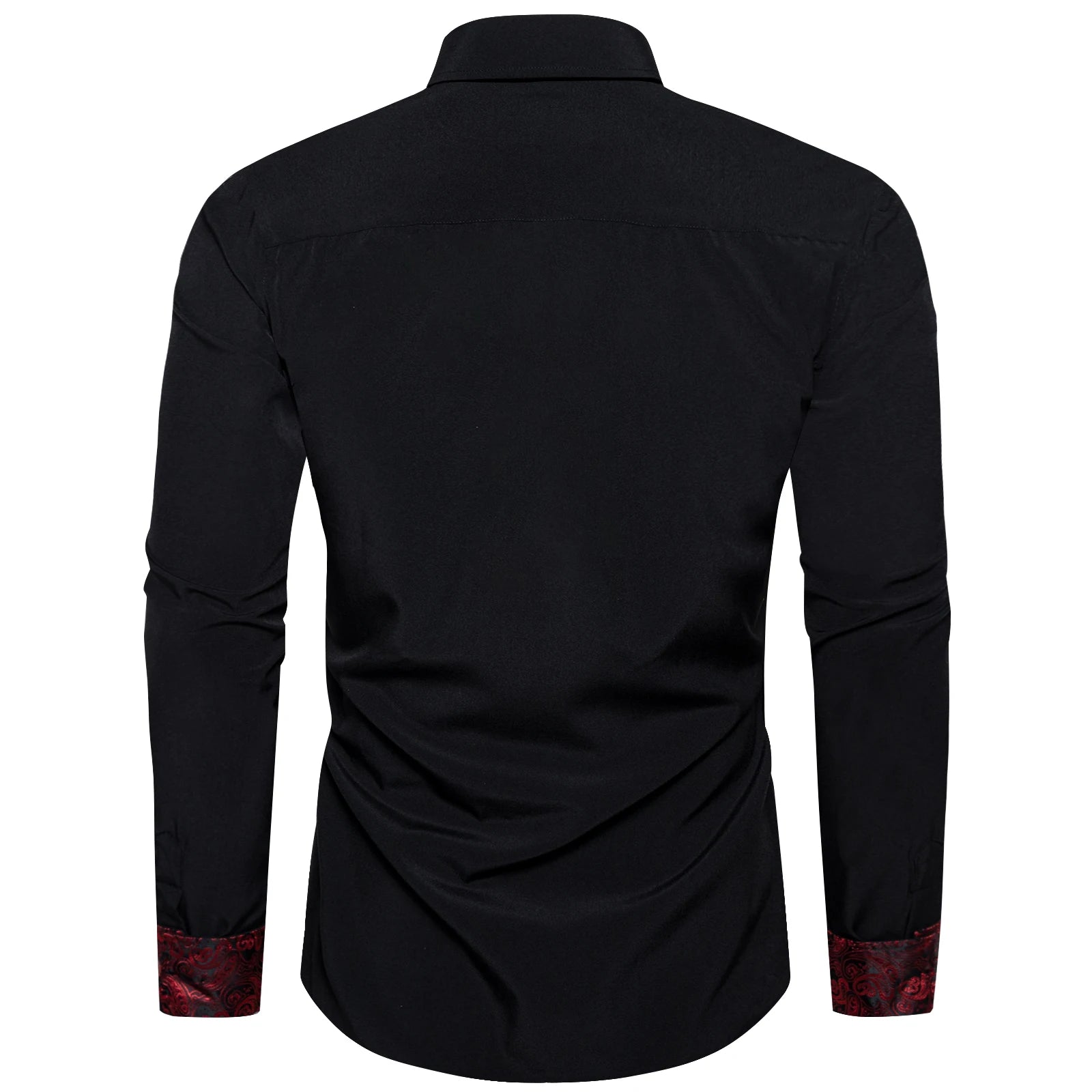 DiBanGu Men Shirt Long Sleeve Black Solid Red Paisley Color Contrast Fashion Dress Shirt for Men Button-down Collar Men Clothing