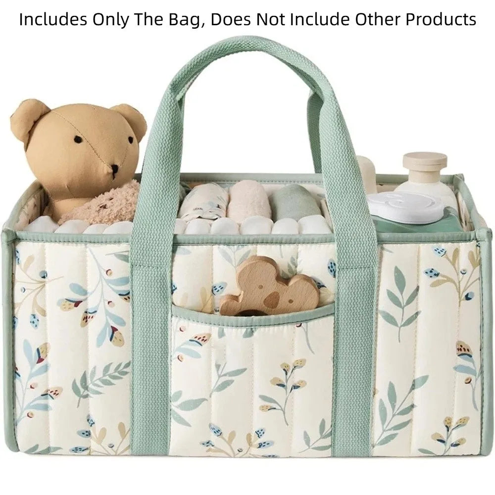 Large Capacity Baby Diaper Organizer Multi-Pocket Multifunctional Foldable Mommy Bag Floral Beige Portable