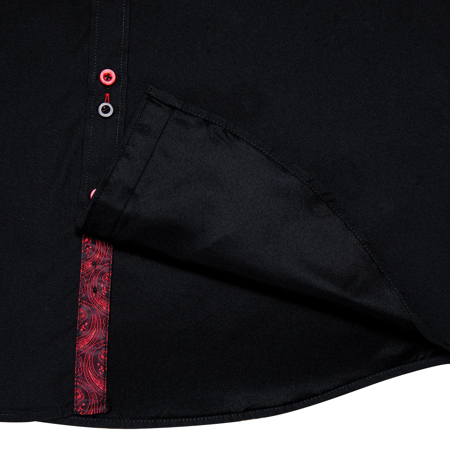 DiBanGu Men Shirt Long Sleeve Black Solid Red Paisley Color Contrast Fashion Dress Shirt for Men Button-down Collar Men Clothing