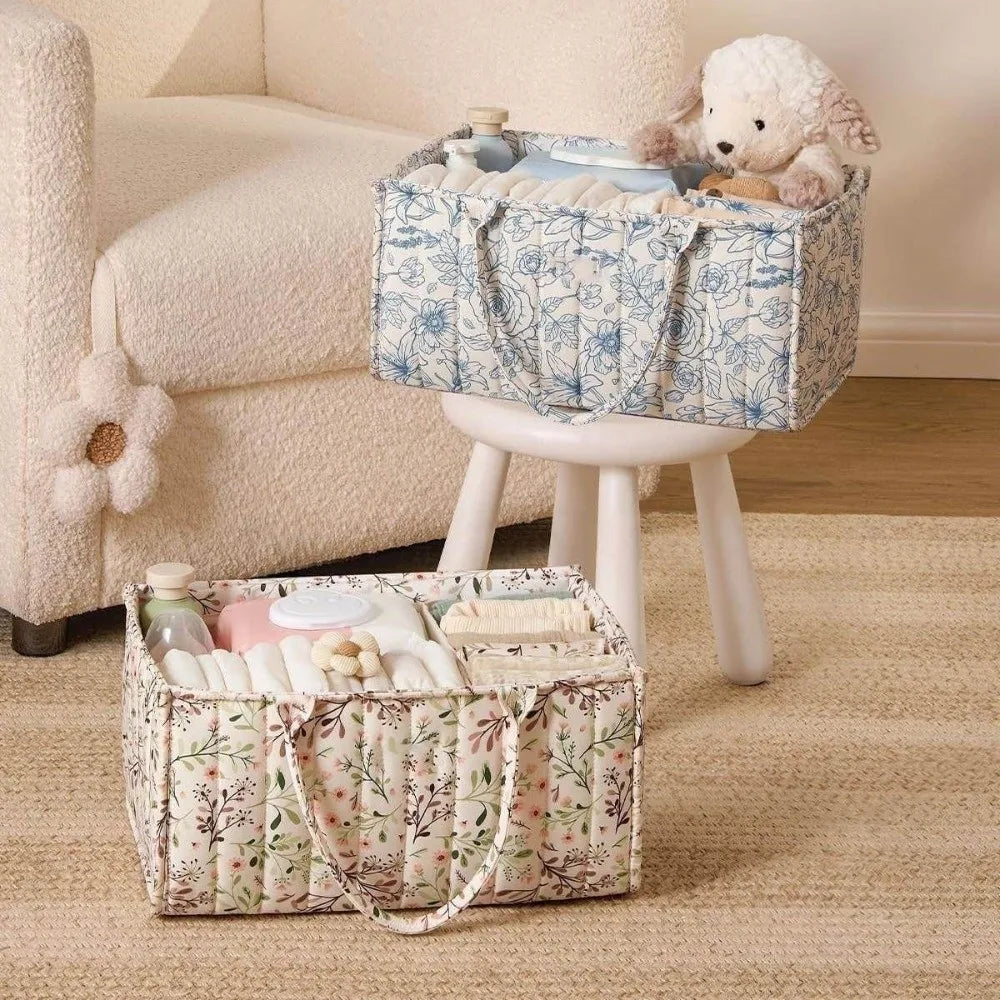 Large Capacity Baby Diaper Organizer Multi-Pocket Multifunctional Foldable Mommy Bag Floral Beige Portable