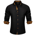DiBanGu Men Shirt Long Sleeve Black Solid Red Paisley Color Contrast Fashion Dress Shirt for Men Button-down Collar Men Clothing