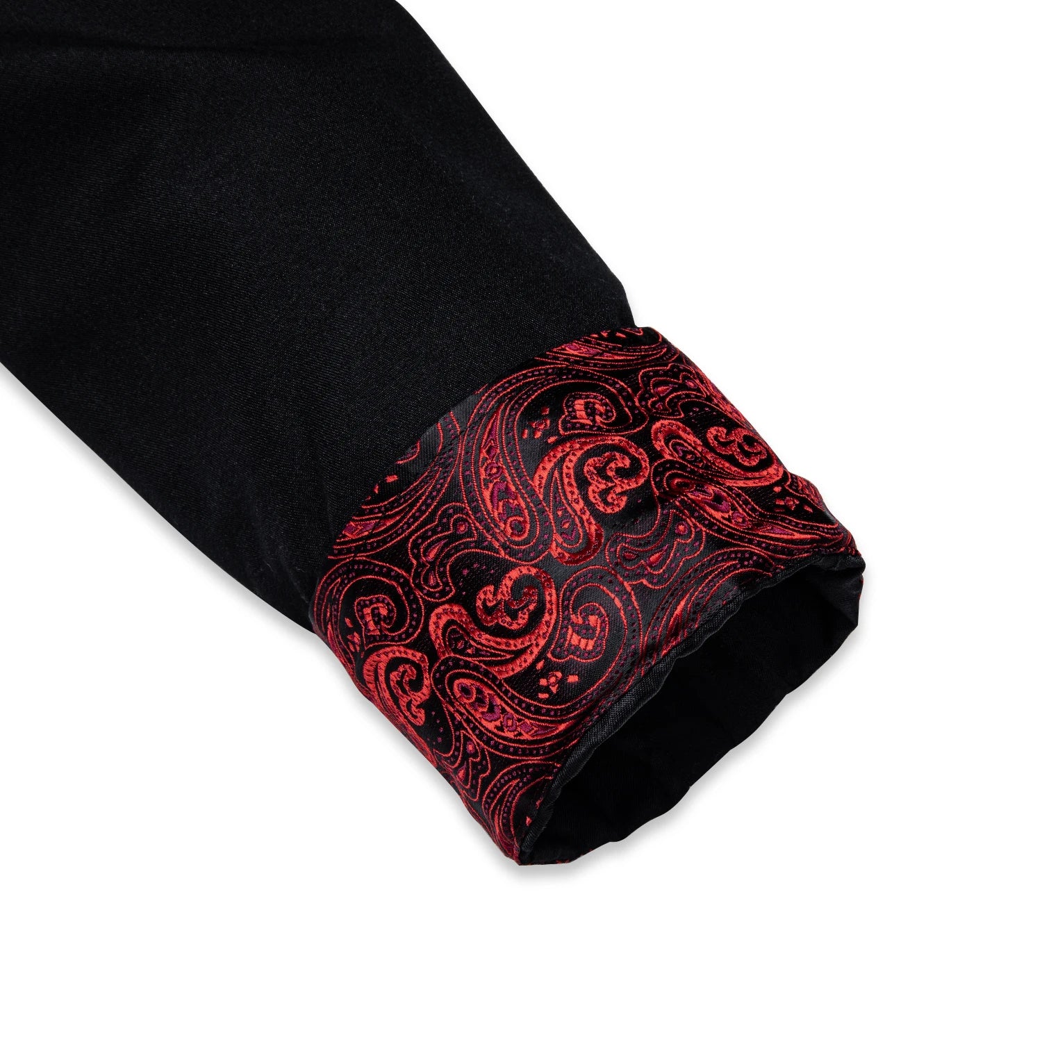 DiBanGu Men Shirt Long Sleeve Black Solid Red Paisley Color Contrast Fashion Dress Shirt for Men Button-down Collar Men Clothing