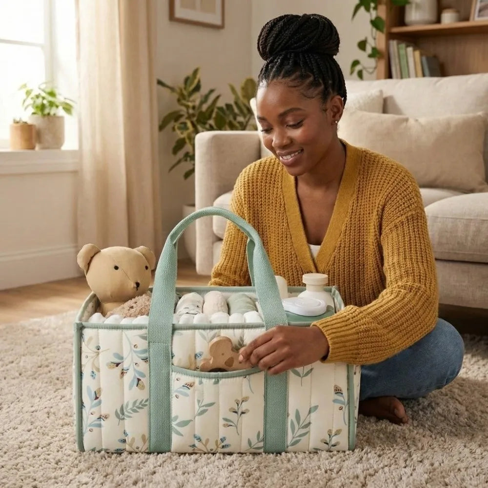 Large Capacity Baby Diaper Organizer Multi-Pocket Multifunctional Foldable Mommy Bag Floral Beige Portable