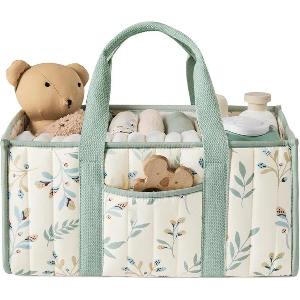Large Capacity Baby Diaper Organizer Multi-Pocket Multifunctional Foldable Mommy Bag Floral Beige Portable