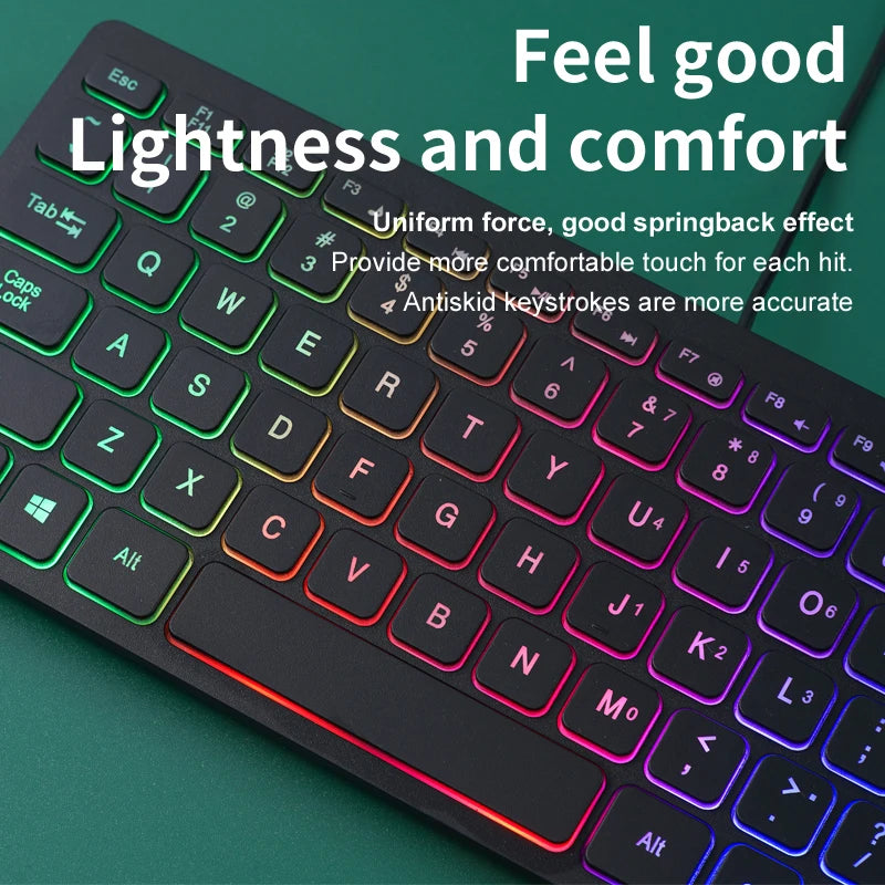 M70 Slim Keyboard Wired, APAYADO Mini Dazzling Color Keyboard, Character Translucent Keycaps, Bass Click, RGB