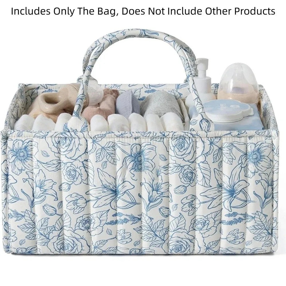 Large Capacity Baby Diaper Organizer Multi-Pocket Multifunctional Foldable Mommy Bag Floral Beige Portable