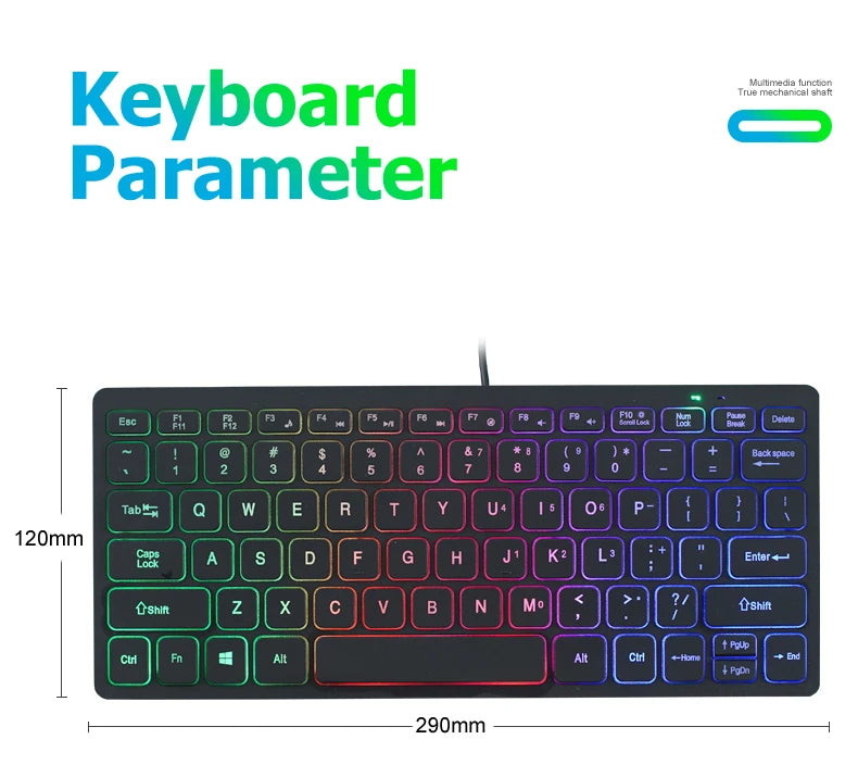 M70 Slim Keyboard Wired, APAYADO Mini Dazzling Color Keyboard, Character Translucent Keycaps, Bass Click, RGB