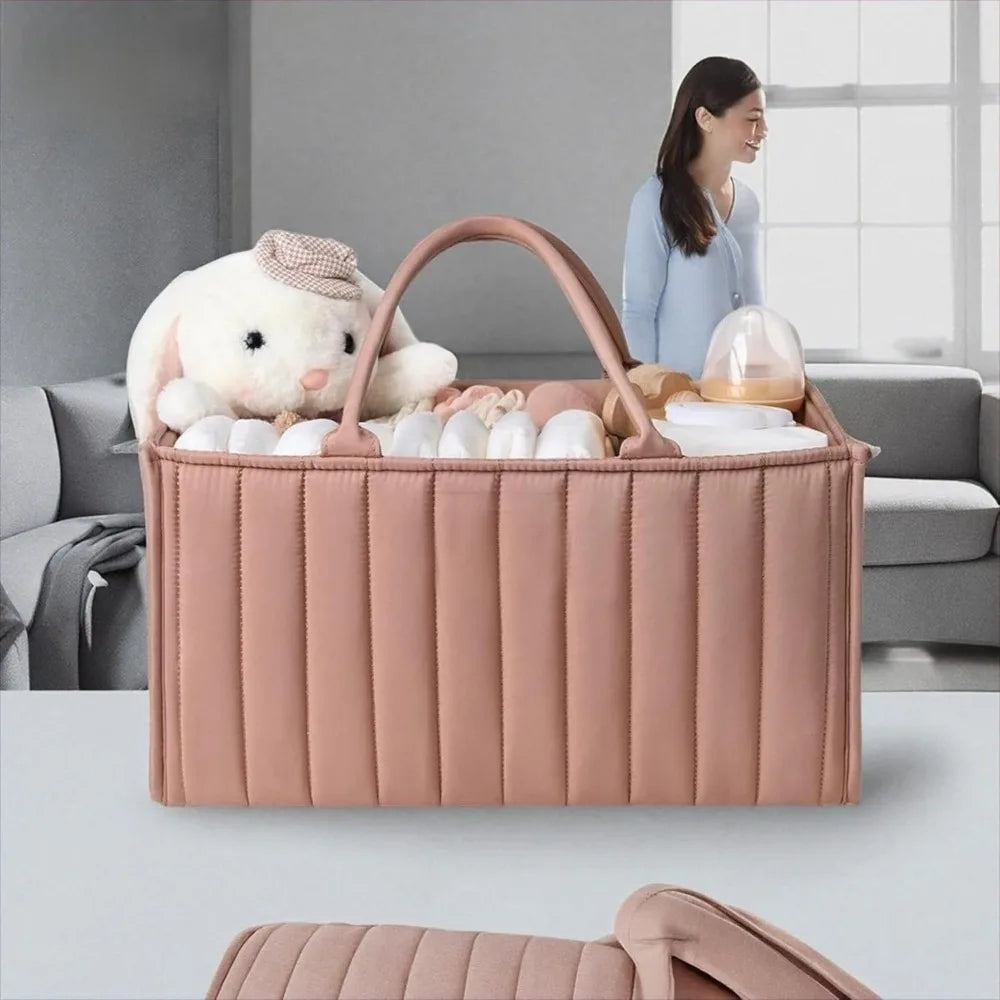Large Capacity Baby Diaper Organizer Multi-Pocket Multifunctional Foldable Mommy Bag Floral Beige Portable