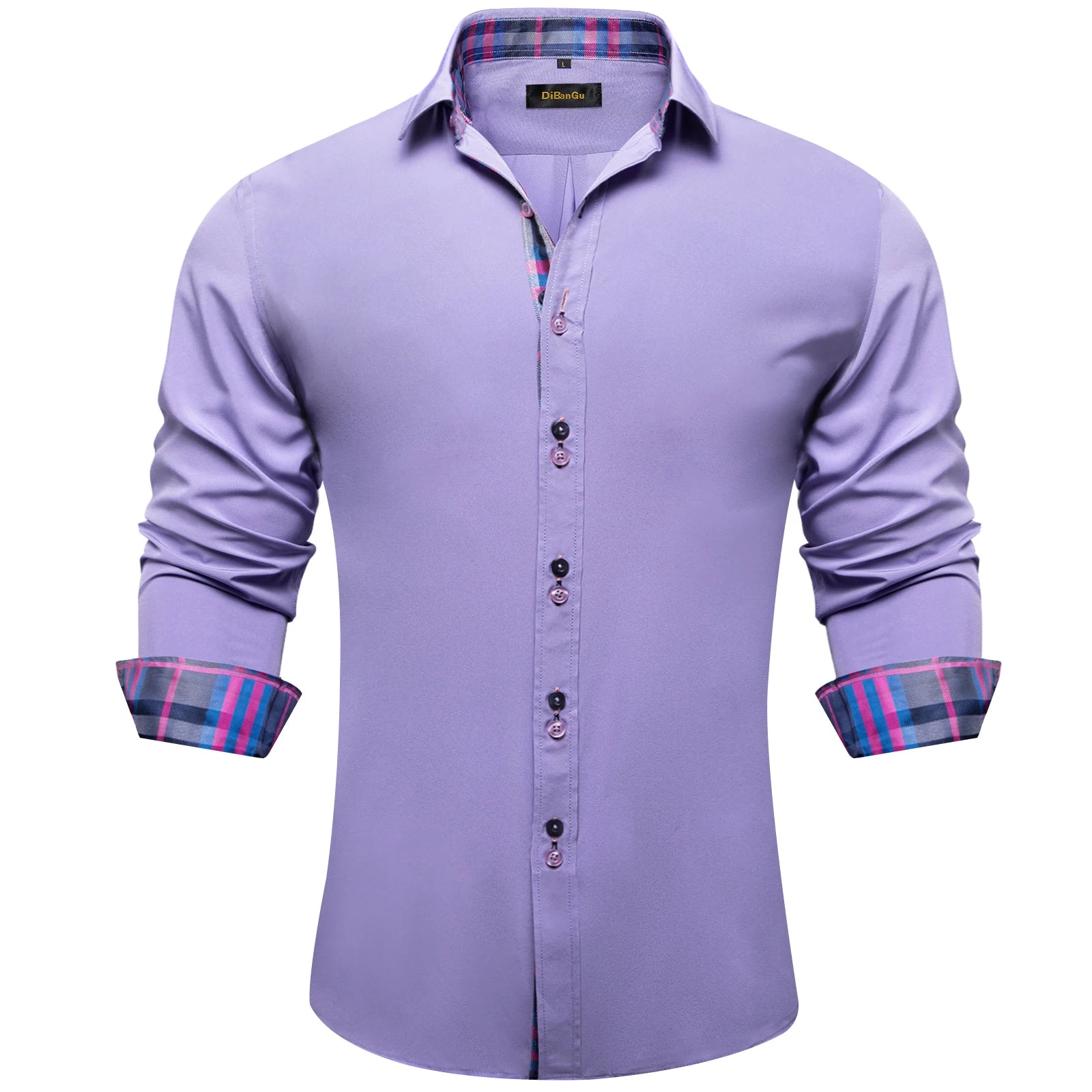 DiBanGu Men Shirt Long Sleeve Black Solid Red Paisley Color Contrast Fashion Dress Shirt for Men Button-down Collar Men Clothing