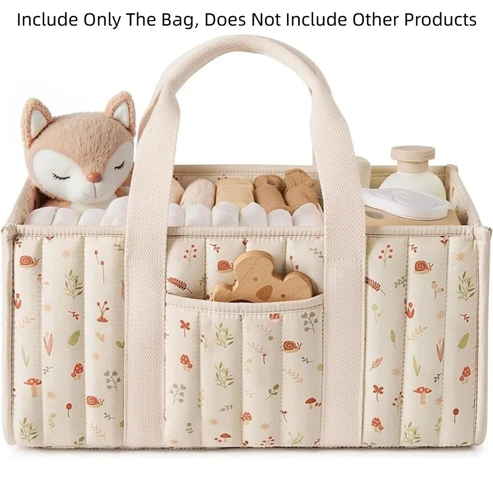 Large Capacity Baby Diaper Organizer Multi-Pocket Multifunctional Foldable Mommy Bag Floral Beige Portable