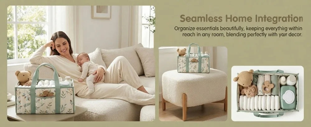 Large Capacity Baby Diaper Organizer Multi-Pocket Multifunctional Foldable Mommy Bag Floral Beige Portable